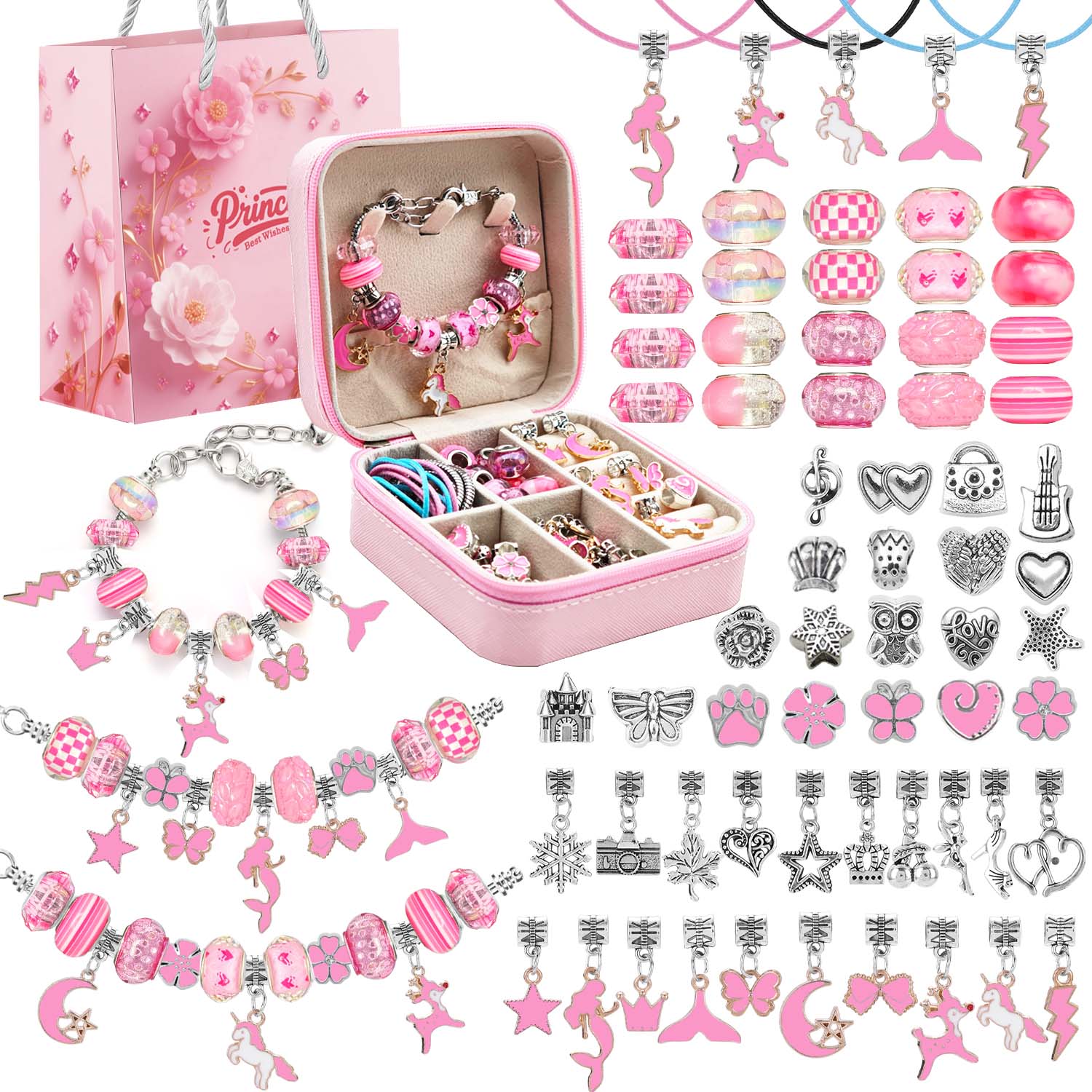 Resin Jewelry Kit - 68pcs pink beaded jewelry set, charm