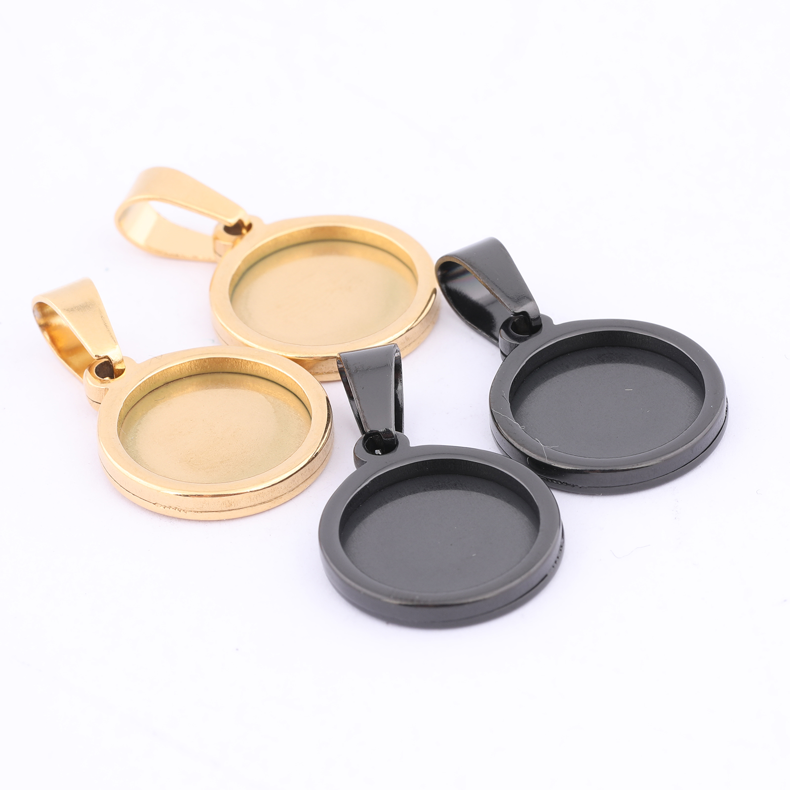 10pcs Gold Plated Black 12mm R - Bezels Set Pendant のレビューと価格