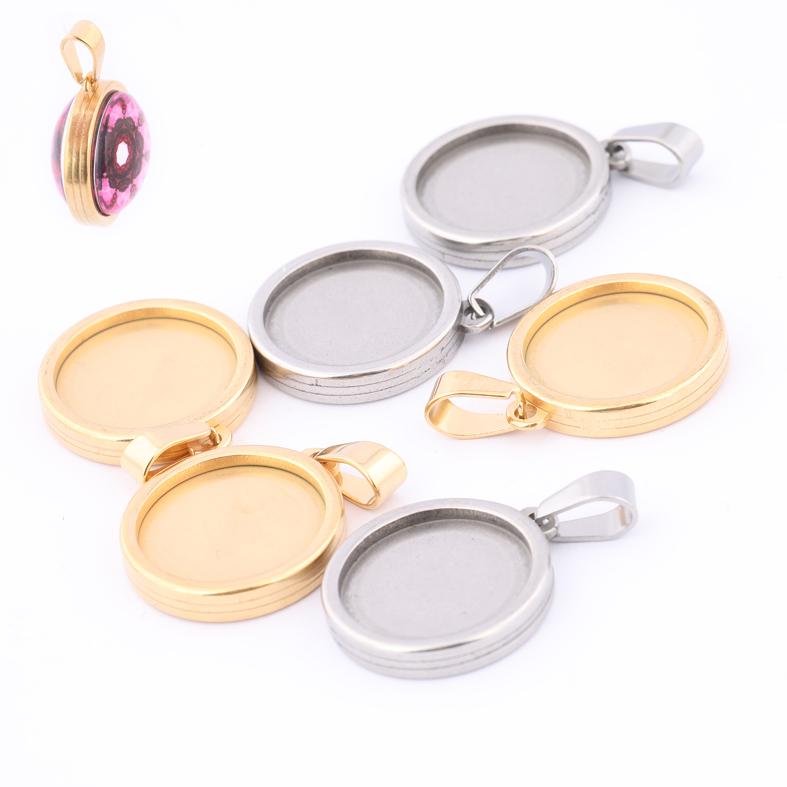 5pcs Stainless Steel Gold Plat - Bezels Set Pendant のレビューと価格