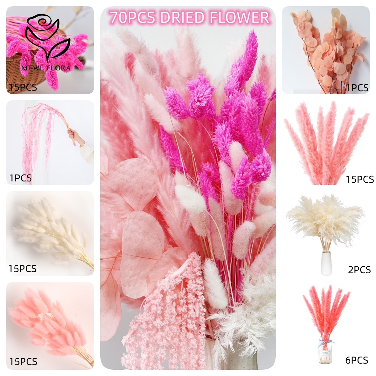 Natural Pampas Pink Dried Flow - Dried Flower Bulk のレビューと価格
