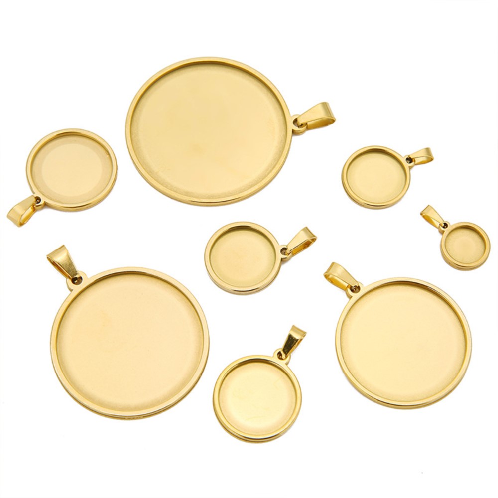 5Pcs/Lot Stainless Steel Round - Bezels Set Pendant のレビューと価格