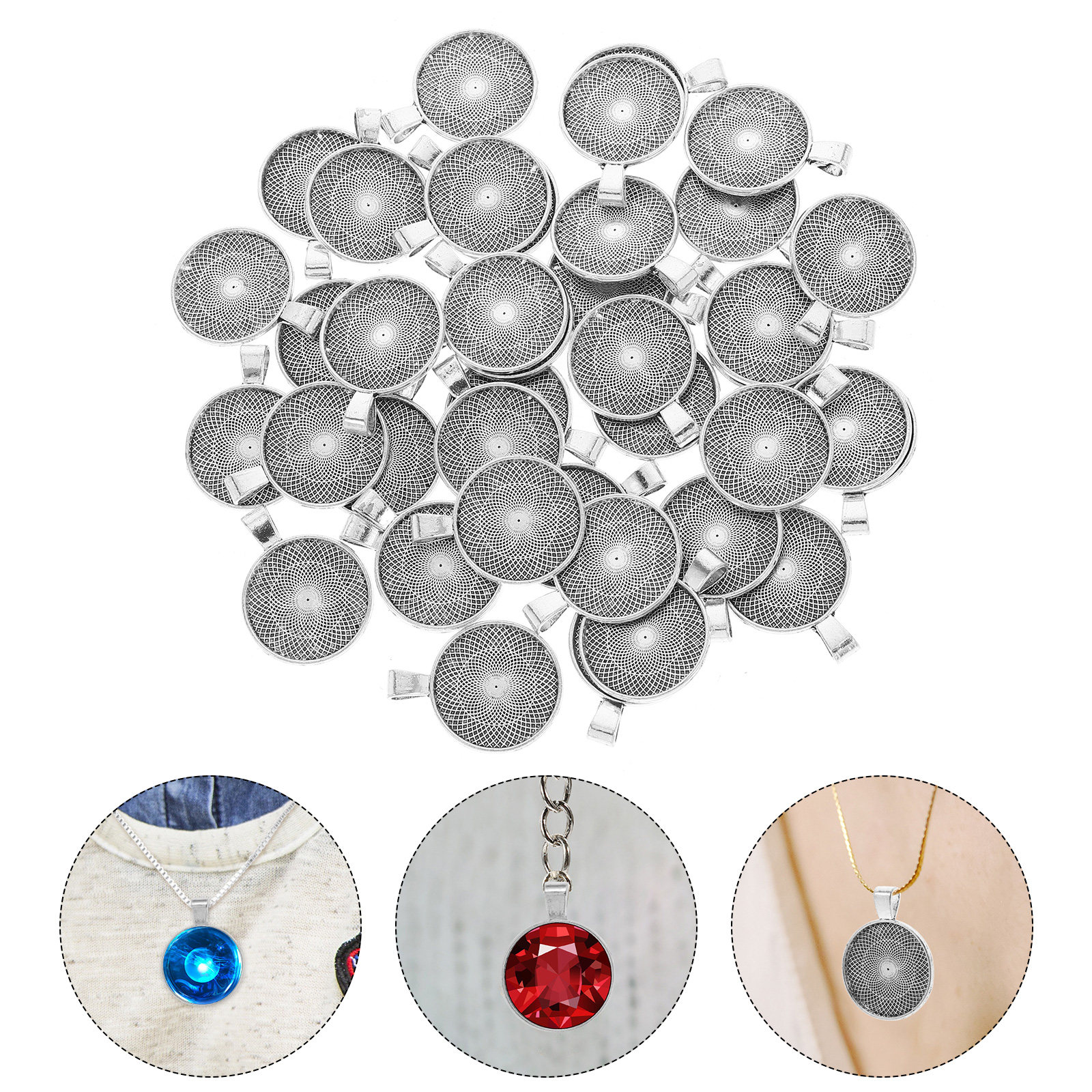 40Pcs Round Pendant Trays Flat - Resin Crafts のレビューと価格
