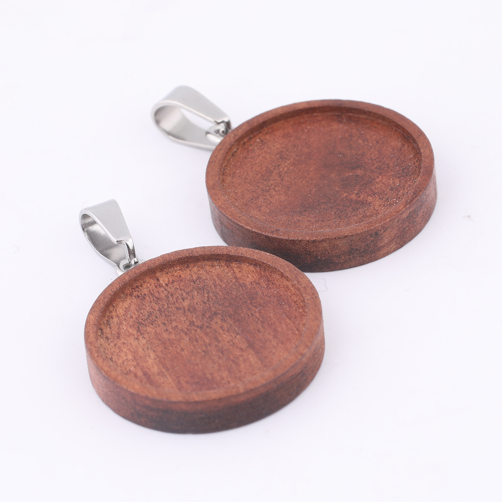 10pcs 20mm Round Wood Cabochon - Bezels Set Pendant のレビューと価格
