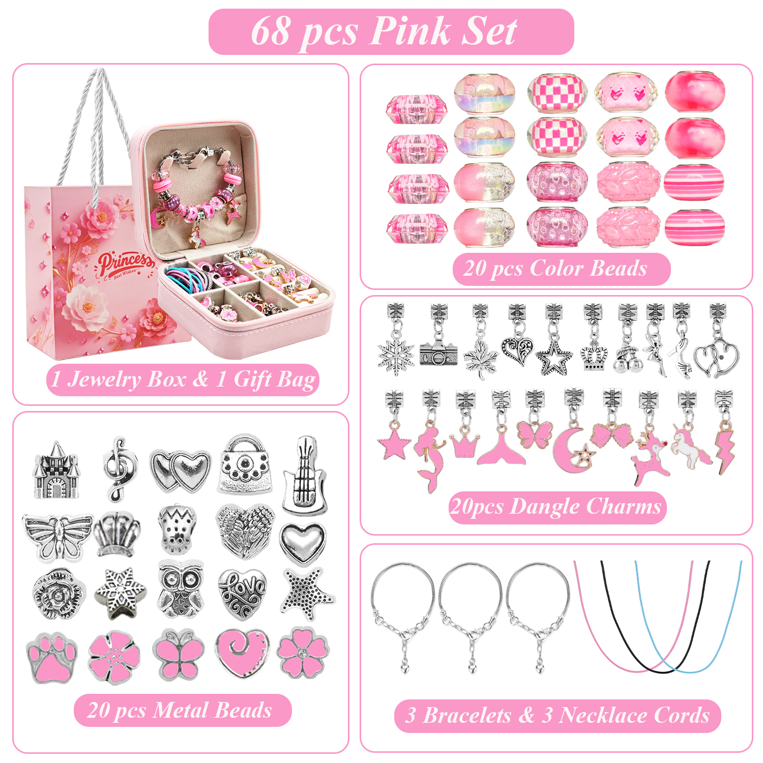 68pcs pink beaded jewelry set, - Resin Jewelry Kit のレビューと価格