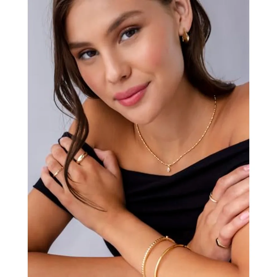 14K Gold Plated Dainty Tube Ba - Bezels Set Pendant のレビューと価格